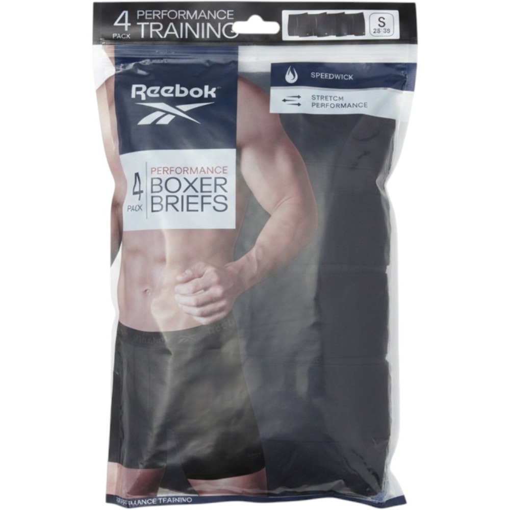Reebok Performance Training Boxer Briefs 4-Pack Mens Small Black Speedwick New